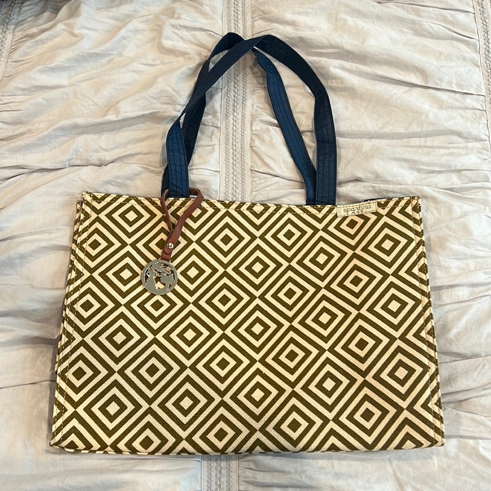Spartina 449 Tote Handbag Purse Canvas Brown Beige Blue